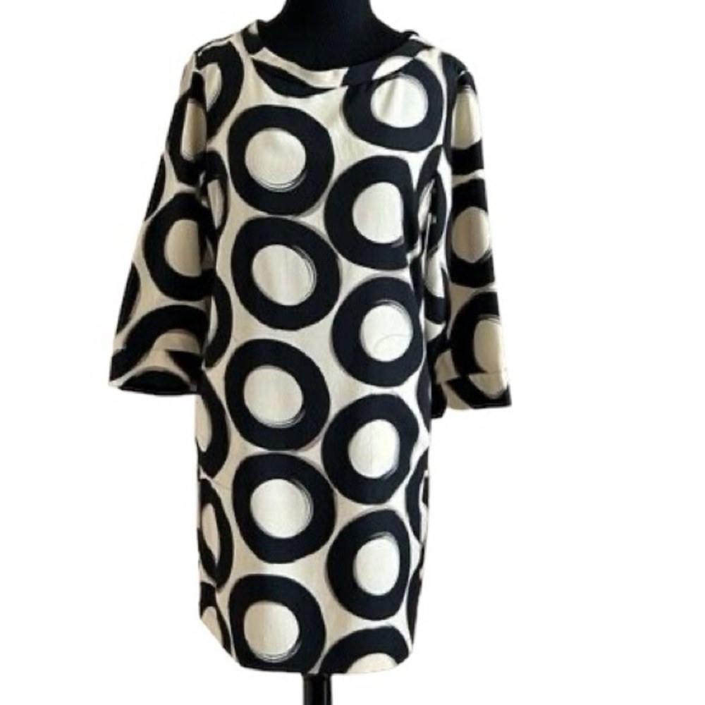 ALFANI Silk Cowl Neck Printed Mini Dress Wide Sleeves Tan Black 10